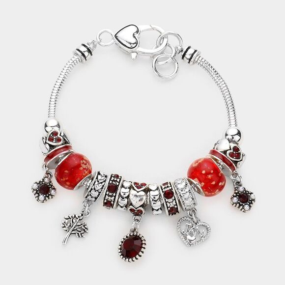 January Birthstone Charm Bracelet Red Beaded Jewelry for Women Birthday Gift - Picture 2 of 2